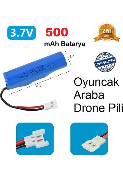 500 Mah Beyaz Soket Li-On 3.7V Soket Drone Pili Oyuncak Araba Pili 14500