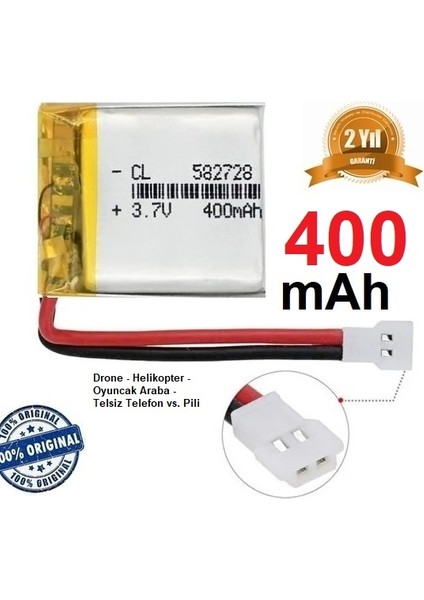Jst Mx2.0 400 Mah 3.7V Drone Helikopter Oyuncak Araba Telsiz Telefon Pili