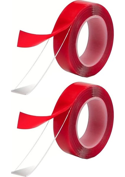2 Adet 2 Metre 18 mm Çift Taraflı Şeffaf Silikon Bant Güçlü Yapıştırıcı Montaj Bandı Toplam 4 Metre