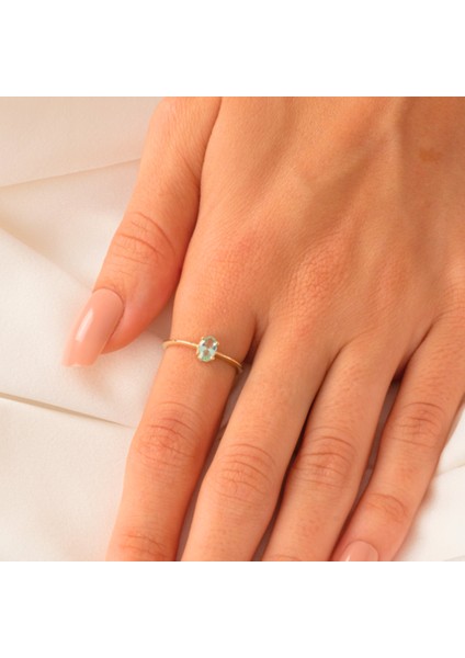 Gümüş Yüzük - 0.90 Karat Su Yeşili Tektaş Evlilik Teklifi Swarovski Tektaş 925 Ayar Gümüş Tarz Yüzük