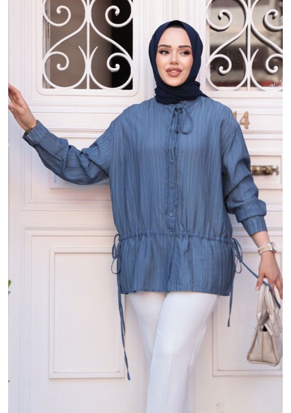 Düğmeli Indigo Mavisi Tesettür Gömlek 32358IM fiyatları