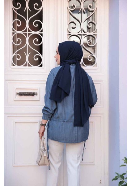 Düğmeli Indigo Mavisi Tesettür Gömlek 32358IM fırsatları