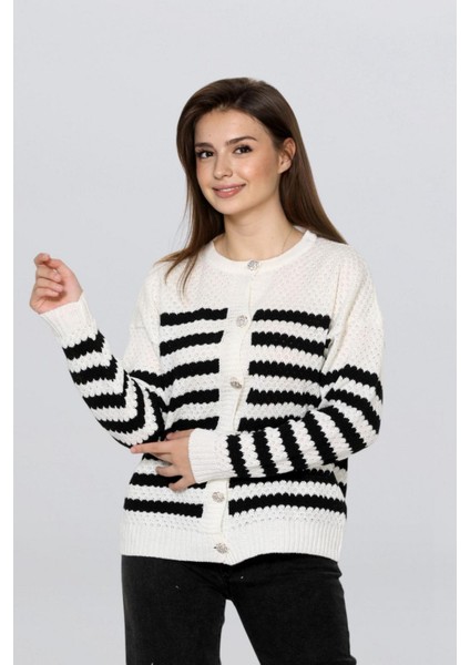 Kadın Taş Düğmeli Çizgili Hırka FLT1013 fiyatları