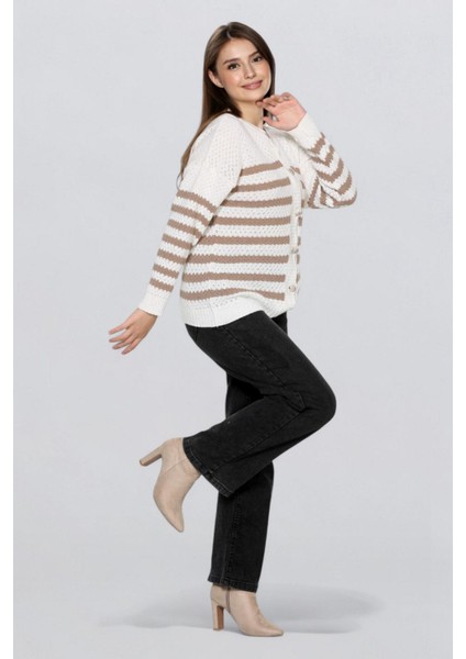 Kadın Taş Düğmeli Çizgili Hırka FLT1013 fiyatları