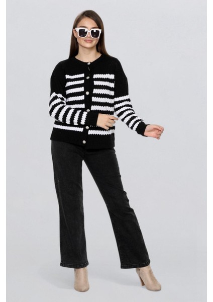 Kadın Taş Düğmeli Çizgili Hırka FLT1013 fiyatları