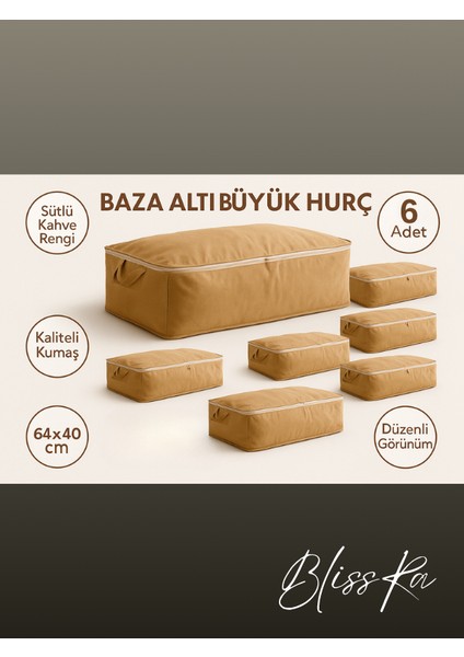 Baza Altı Hurç 6’lı Set 64X40X22CM – Sütlü Kahve Renk | Soft Kumaş Saklama Çantası