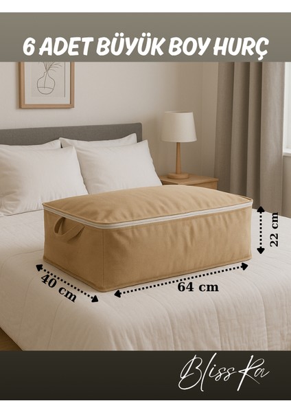 Baza Altı Hurç 6’lı Set 64X40X22CM – Sütlü Kahve Renk | Soft Kumaş Saklama Çantası fiyatları