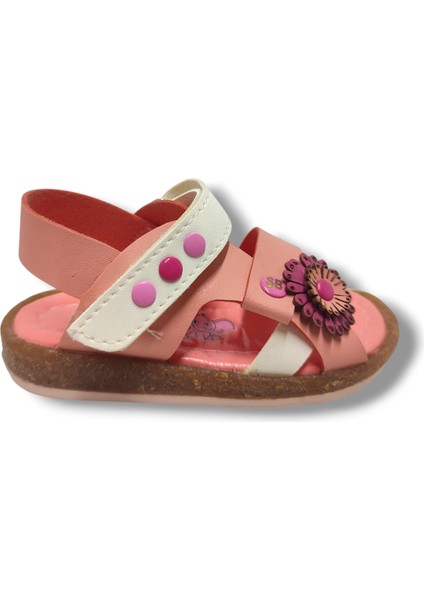 Şirinbebe 1694-20 Yan Çiçekli Tek Cırtlı Kız Çocuk Sandalet Pembe Beyaz 21-25 fiyatları