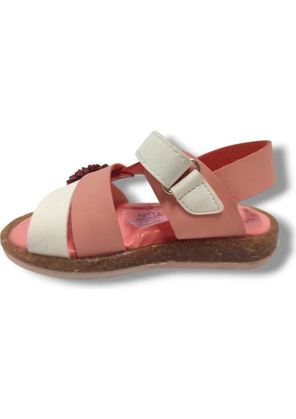 Şirinbebe 1694-20 Yan Çiçekli Tek Cırtlı Kız Çocuk Sandalet Pembe Beyaz 21-25 modelleri