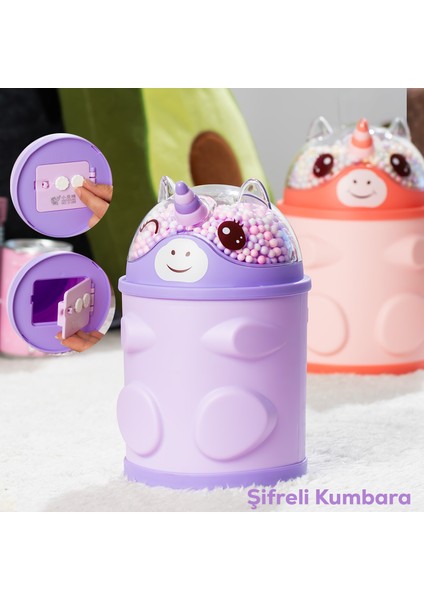 044-1 Pvc Şifreli Kilitli Unicorn Kumbara Lila 11X18,5CM
