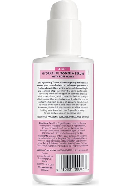 Dickinson's Cadı Fındığı ve Gül Suyu Özlü Nemlendirici Tonik + Serum 118ML fiyatları