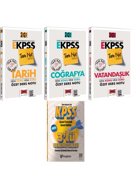 2026 E-Kpss Tam Not Serisi Tarih-Coğrafya-Vatandaşlık Özet Ders Notu-Hem Konu Hem Soru-3 Deneme