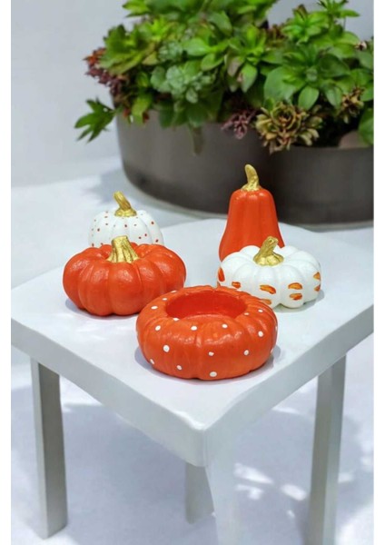 5'li Balkabağı Obje, Tealight Mumluklu Kabak Obje Seti indirimleri