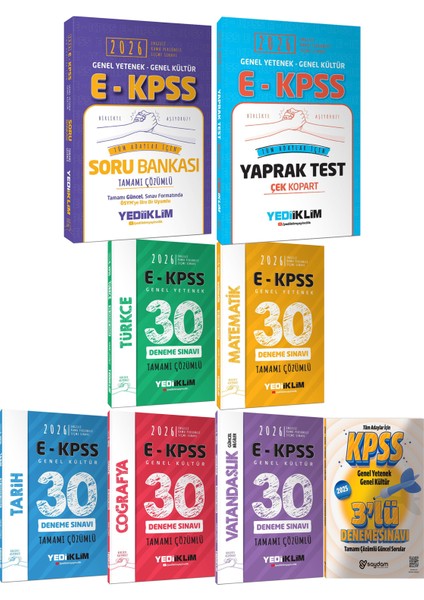 2026 E-Kpss Gygk Çözümlü Soru Bankası-Tüm Dersler Çözümlü 30 Deneme-Çek Kopart Yaprak Test-3 Deneme