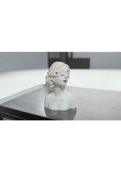 Maskeli Kız Büstü Biblo, Kırmızı Dudaklı, Sevgililer Günü, Doğum Günü Hediye