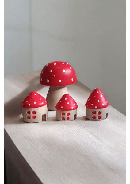 4'lü Mantar Ev Seti, Kırmızı Beyaz Mini Mantar Biblo modelleri