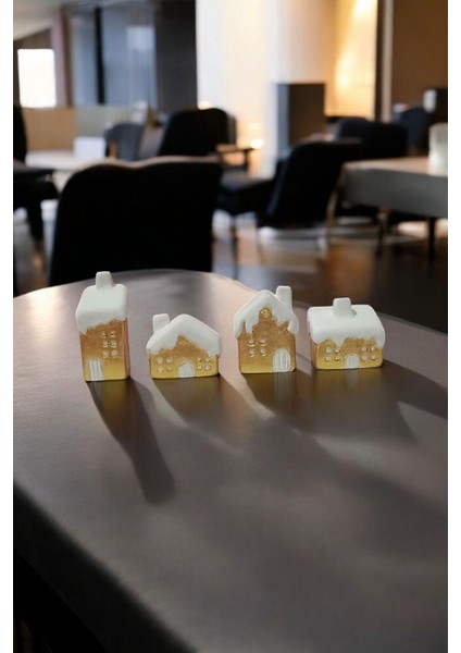 4'lü Gold Beyaz Minik Karlı Evler, Dekoratif Biblo fiyatları