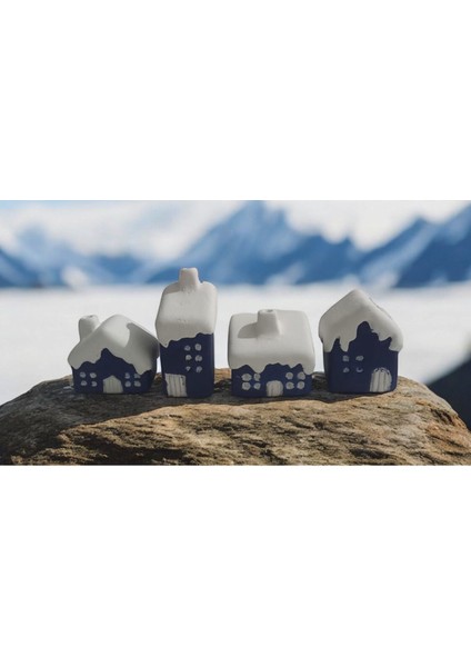 4'lü Lacivert Mavi Minik Evler Biblo, Dekoratif Sevgililer Günü Biblo fiyatları