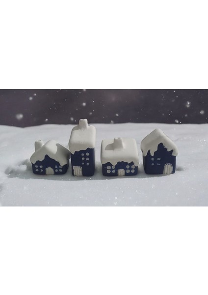 4'lü Lacivert Mavi Minik Evler Biblo, Dekoratif Sevgililer Günü Biblo fırsatları