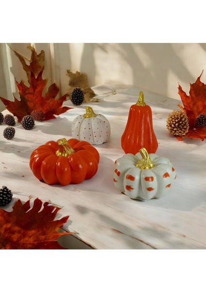 4'lü Balkabağı Dekoratif Biblo Set. Turuncu Beyaz Kabak Seti