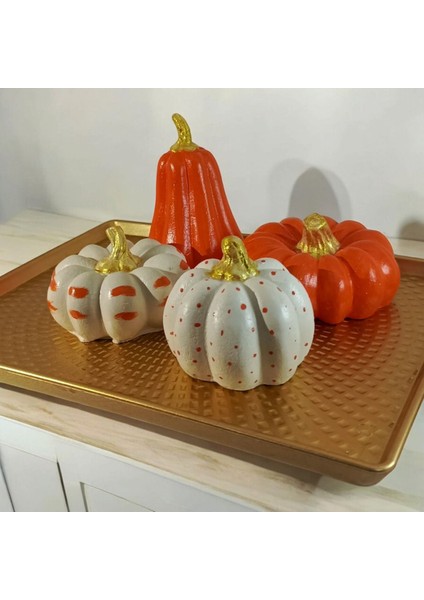 4'lü Balkabağı Dekoratif Biblo Set. Turuncu Beyaz Kabak Seti fiyatları