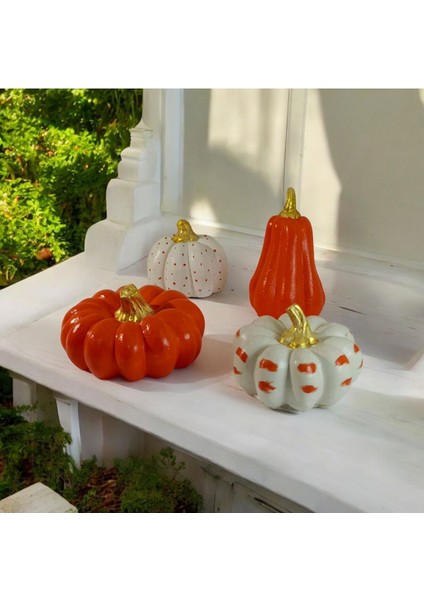 4'lü Balkabağı Dekoratif Biblo Set. Turuncu Beyaz Kabak Seti modelleri