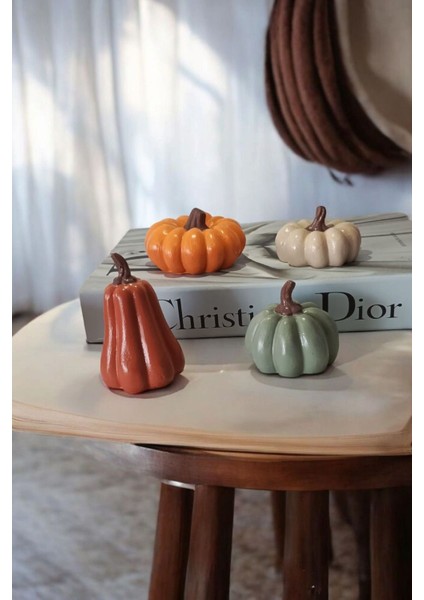 4'lü Renkli Balkabağı Dekoratif Biblo Set. Renkli Kabak Seti