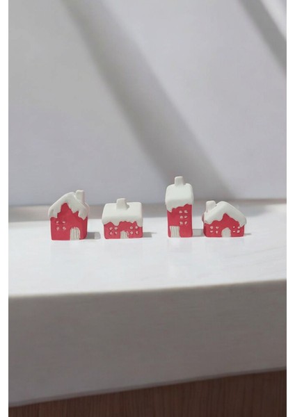 4'lü Minik Pembe Karlı Evler, Sevgililer Günü Biblo Dekoratif Hediyelik fiyatları