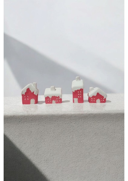 4'lü Minik Pembe Karlı Evler, Sevgililer Günü Biblo Dekoratif Hediyelik modelleri