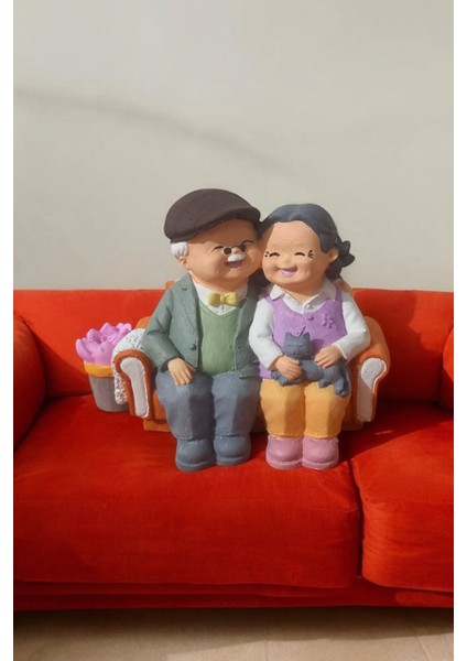 Sevgililer Günü Oturan Dede Nine Yaşlı Çift Biblo, Dekoratif Biblo