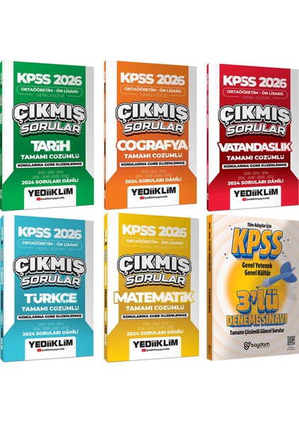 2026 Kpss Ortaöğretim Ön Lisans Tüm Dersler Konularına Göre Çıkmış Sorular-Çözümlü 3 Deneme Hediye