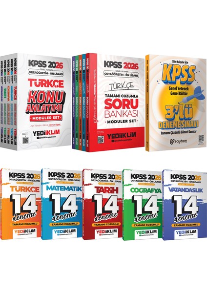 2026 Kpss ortaöğretim Ön Lisans Gygk konu Anlatım-Soru Bankası 5+5kitap-Tüm Dersler Çözümlü 14DENEME