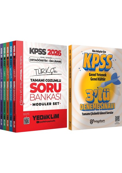 2026 Kpss ortaöğretim Ön Lisans Gygk tamamı Çözümlü Soru Bankası 5 Kitap-Çözümlü 3 Deneme Hediye