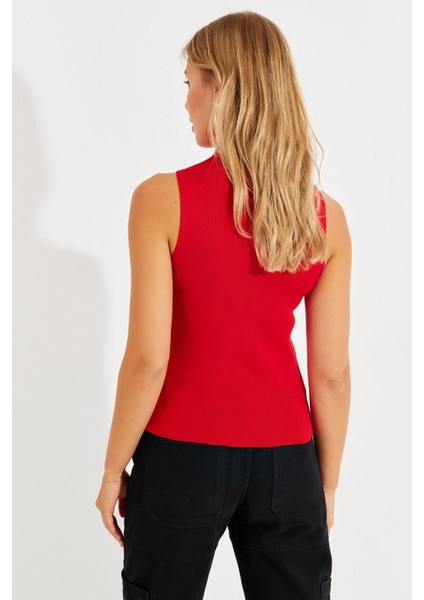 Kadın Kırmızı Önü Damla Kolsuz Triko Bluz YV112 fırsatları