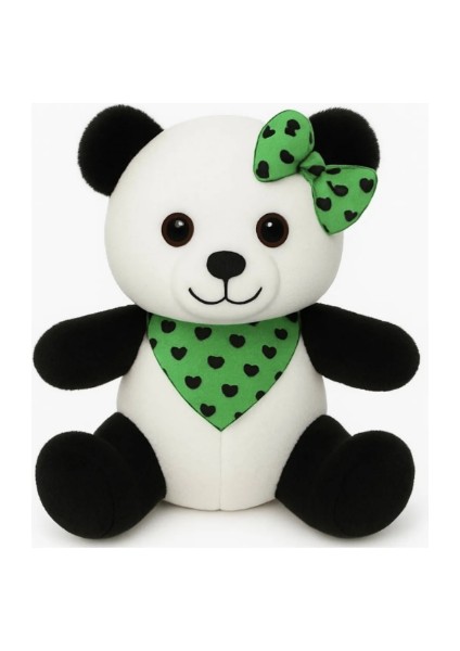 Yeşil Tokalı Peluş Panda - 35 cm