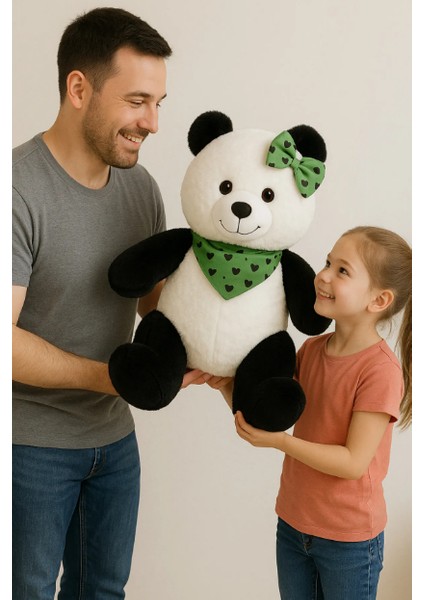 Yeşil Tokalı Peluş Panda - 35 cm fiyatları