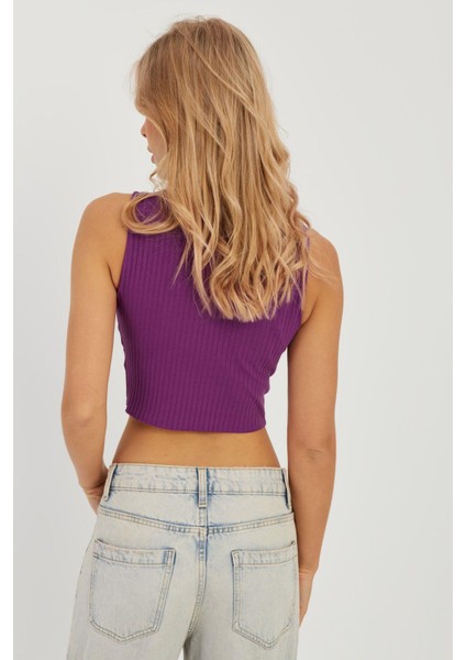 Kadın Mor Fitilli Crop Bluz LPP1262 fiyatları
