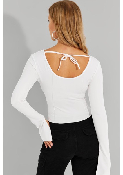 Kadın Beyaz Ön Arka U Crop Bluz CG302 indirimleri