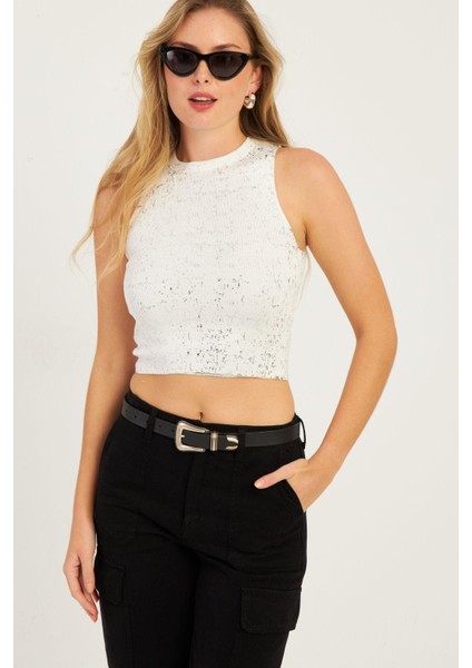 Kadın Beyaz Varaklı Bluz KZ2509 fiyatları