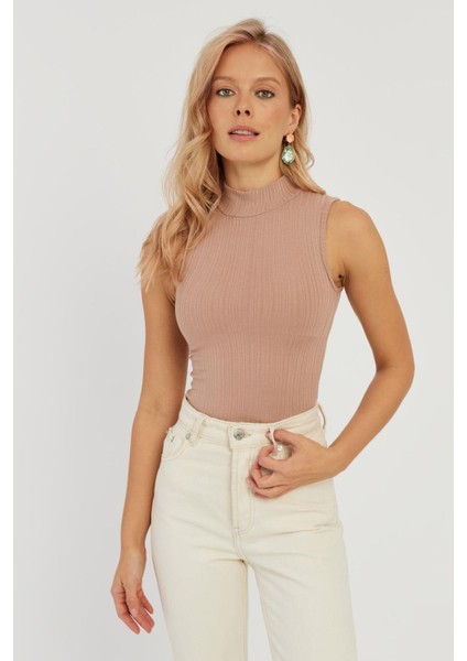 Kadın Pudra Fitilli Kolsuz Bluz LPP1261