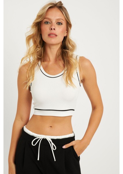Kadın Beyaz Fitilli Crop Bluz CG359 fiyatları