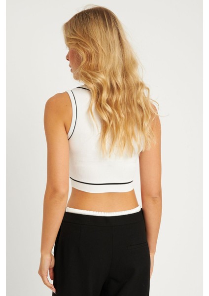Kadın Beyaz Fitilli Crop Bluz CG359 fırsatları