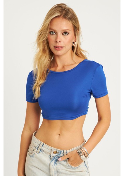 Kadın Saks Sırtı Açık Crop Bluz CG358 fiyatları