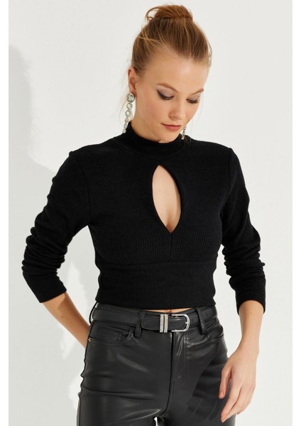 Kadın Siyah Önü Damla Crop Bluz LPP1243 modelleri