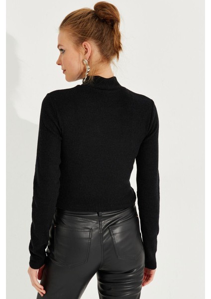 Kadın Siyah Önü Damla Crop Bluz LPP1243 fırsatları