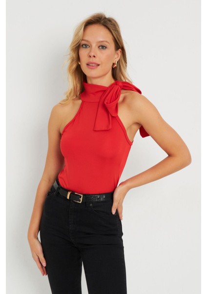 Kadın Fiyonklu Crop Bluz Kırmızı EY2726 fırsatları