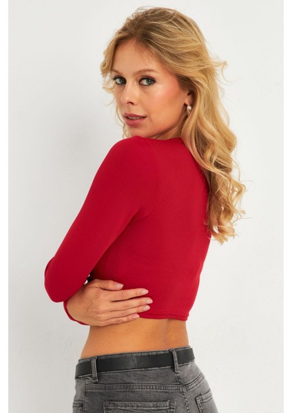 Kadın Fuşya Çıtçıtlı Crop Bluz CG379 indirimleri