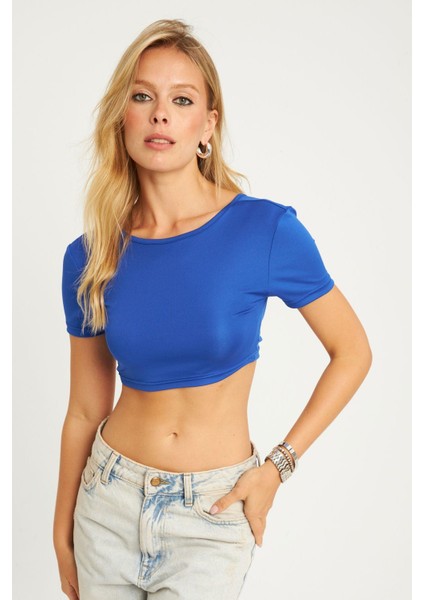 Kadın Saks Sırtı Açık Crop Bluz CG358 fırsatları
