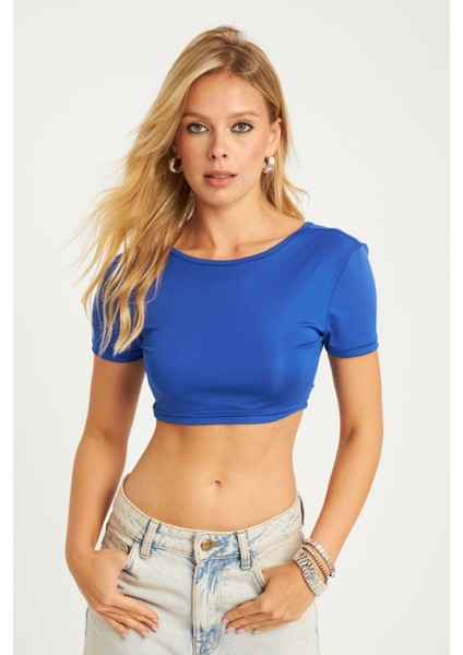 Kadın Saks Sırtı Açık Crop Bluz CG358 indirimleri
