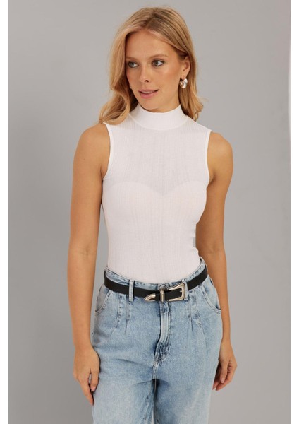 Kadın Beyaz Fitilli Kolsuz Bluz LPP1261 modelleri